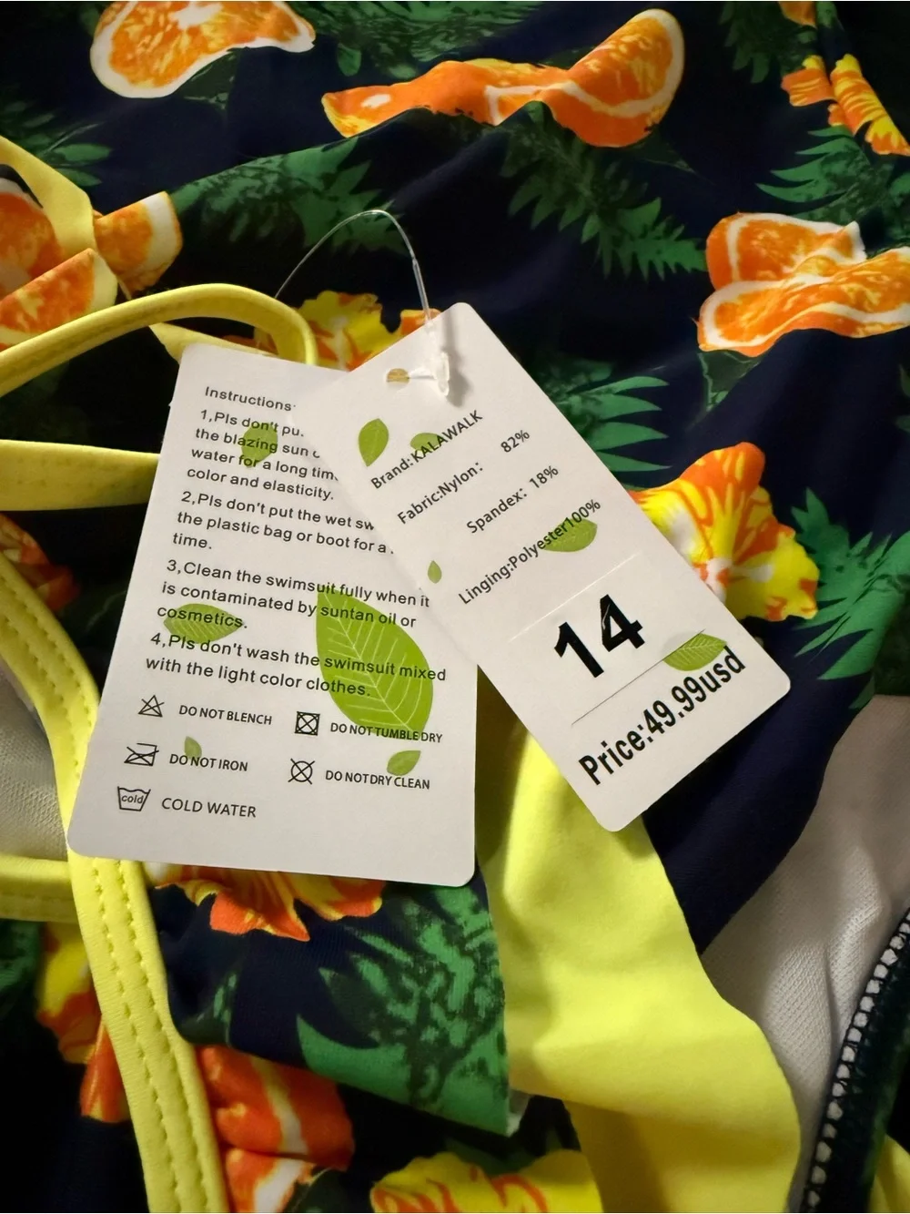 Bathing suit tropical pattern size 14 girls
